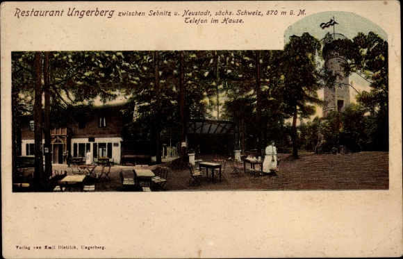 Postcard Neustadt in Sachsen, Ungerberg Restaurant, terrace, observation tower