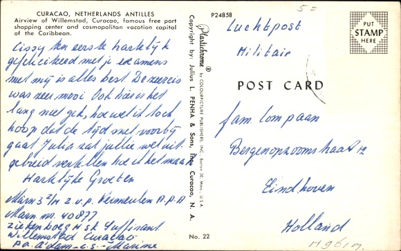 Postcard Curaçao Netherlands Antilles Caribbean, bird's eye view, Hotel Curacao Intercontinental