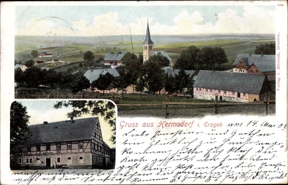 PC Hermsdorf in the Eastern Ore Mountains, view of the town, inn
