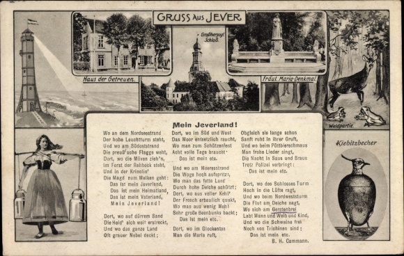 Poem Postcard Jever in Oldenburg Friesland, Kiebitzbecher, My Jeverland, lighthouse, house of the faithful