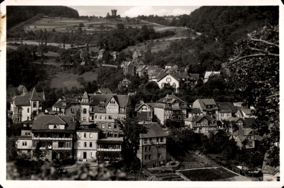 Postcard Lindenfels in the Odenwald Hesse, view from the castle, Bismarckwarte, residential buildings