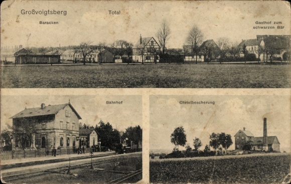 Ak Großvoigtsberg Großschirma in Sachsen, Baracken, Gasthof zum schwarzen Bär, Bahnhof