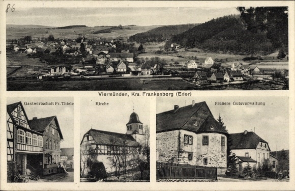 Postcard Viermünden Frankenberg an der Eder, church, former estate administration, inn
