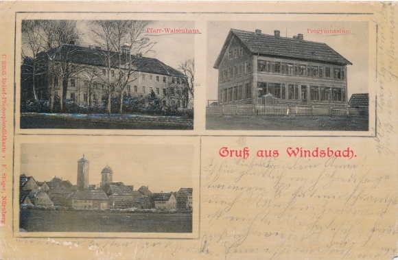 Relief Ak Windsbach Mittelfranken, Pfarrwaisenhaus, Progymnasium, Ortschaft