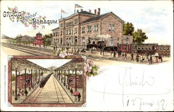 Chromo-Litho Börßum Börssum am Harz, train station, track side