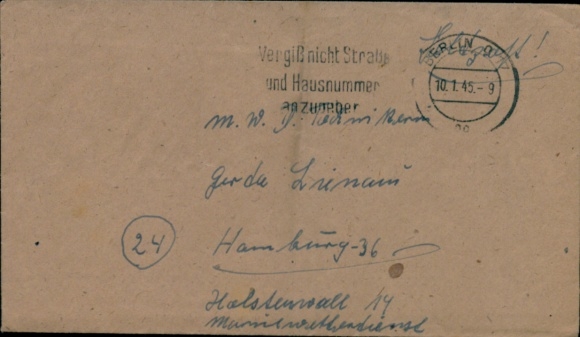 List polowy z treścią, Berlin 10.1.1945, Stacja Meteorologiczna OKM