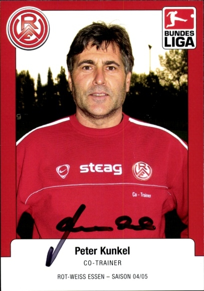 Autogrammkarte Co Trainer Peter Kunkel, Rot Weiss Essen, Autogramm