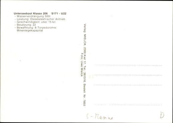 Postcard submarine class 206, German Navy