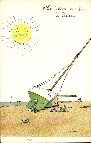 Artist Postcard The boat that sunbathes, crabs