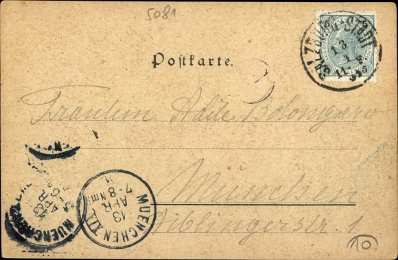 Kunstenaar Ak Kopalik, F., Anif in Salzburg, waterburcht, gedeeltelijk zicht op het dorp