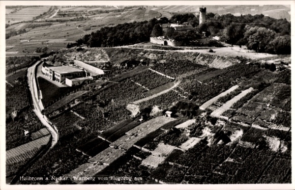 Postcard Heilbronn am Neckar, aerial photograph, Wartberg restaurants, observation tower