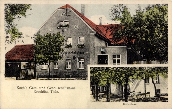 Ak Roschütz Gera in Thüringen, Kochs Gasthaus und Gesellschaftshaus, Gartenlokal