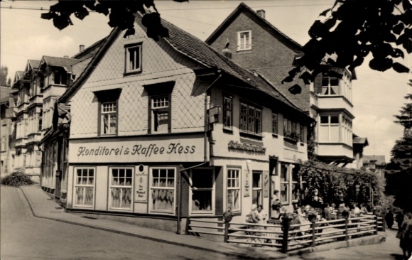 Postcard Friedrichroda in the Thuringian Forest, Ronditorei & Kaffee Hess, building with terrace, path to the house