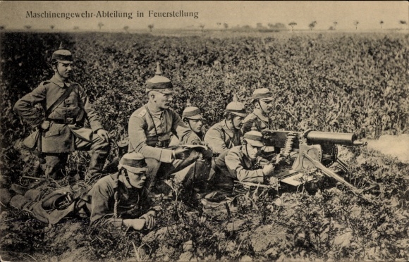 Postcard machine gun unit in firing position, The German Army
