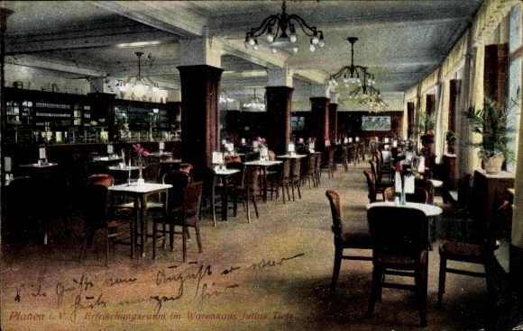 Postcard Plauen in the Vogtland, refreshment room in the Julins Tiete department store