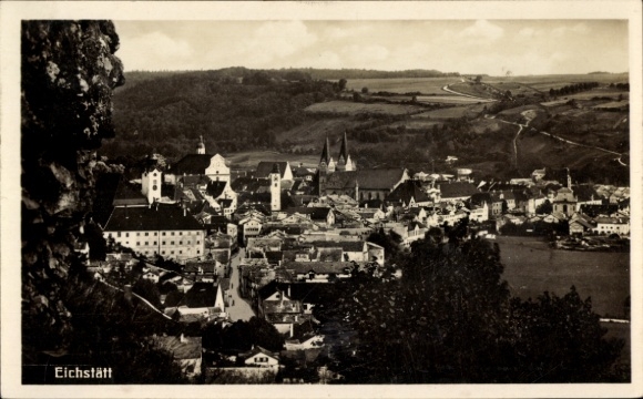 Postcard Eichstätt in Upper Bavaria, panoramic view of historic buildings, natural landscape, town...