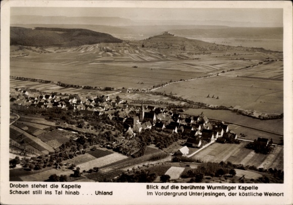 Ak Unterjesingen Tübingen am Neckar, Luftaufnahme von  Wurmlinger Kapelle, Weinberge, Talblick