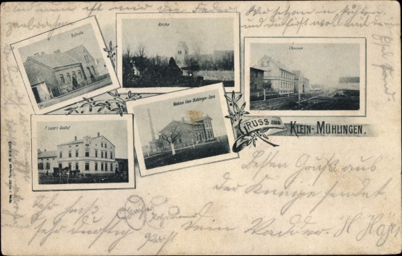 KP Kleinmühlingen w Saksonii Anhalt, szkoła, kościół, zajazd F. Lucke, mleczarnia