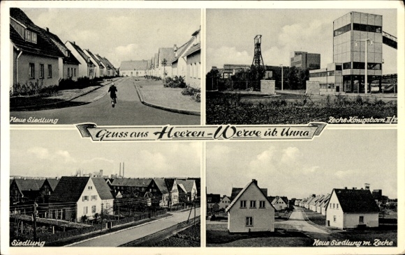 Postcard Heeren Werve Kamen in the Ruhr area Unna district, Königsborn colliery, new settlement