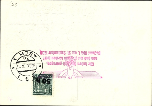 Postcard We did it, Asch is free, September 21, 1938, Sudetenland, Greater Germany