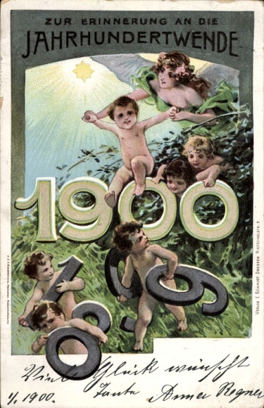 Postal stationery Chromo-Litho Congratulations New Year, turn of the century 1899 - 1900, angel, star