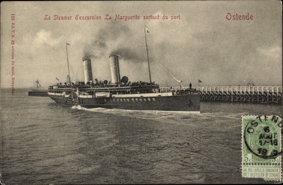Ak Oostende Ostende Westflandern, Ausflugsdampfer La Marguerite, Hafenausfahrt