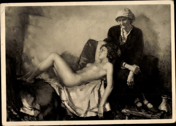 Artist Postcard Troupe, Karl, being and passing, female nude, old woman, HDK 71, Photo Hoffmann