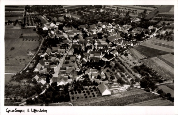 Postcard Geislingen an der Steige, aerial view of Geislingen, many roofs, green fields