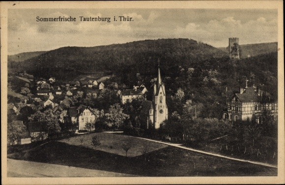 Postcard Tautenburg in Thuringia, town view, tower, church tower