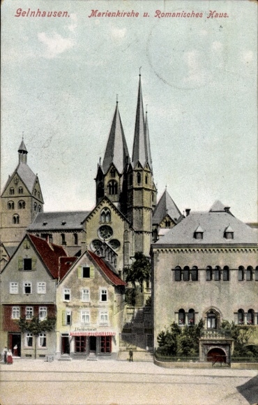Postcard Gelnhausen in Hessen, St. Mary's Church, Romanesque House