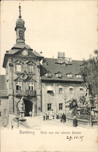 Postcard Bamberg in Upper Franconia, view from the upper bridge, lady