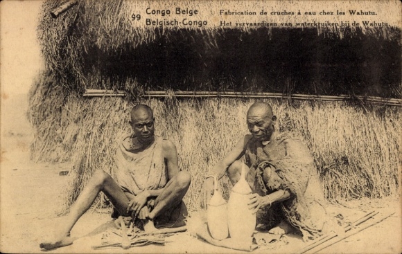 Ak Boma Congo Belge DR Kongo Zaire, Zwei Männer, Tontöpfer, Kongolesische Landschaft, traditionel