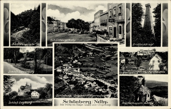 Ak Schönberg in Niederbayern, Straßenansicht, Kapelle,, Schloss Engelberg