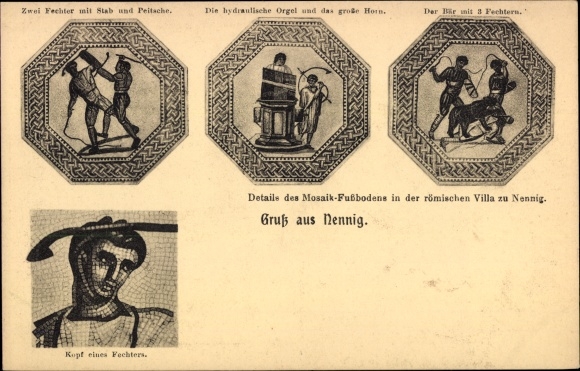 Postcard Nennig Perl on the Moselle, mosaic floor in the Roman villa, details