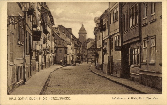 Ak Gotha in Thüringen, Blick in die Hotzelsgasse,   Straßenansicht, sepia Farbton