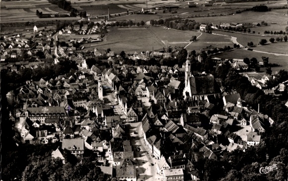 Ak Schrobenhausen in Oberbayern, Luftaufnahme von Schrobenhausen mit Stadtkern und Umgebung, schw