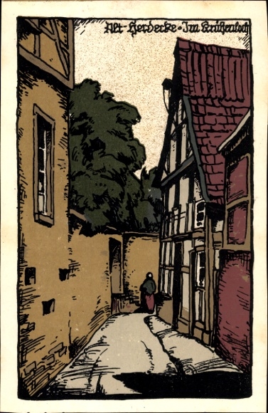 lithografie Ak Herdecke an der Ruhr, straat, vrouw, huizen