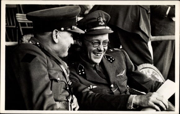 Postcard Prince Bernhard of the Netherlands with Lt. General C Foulkes