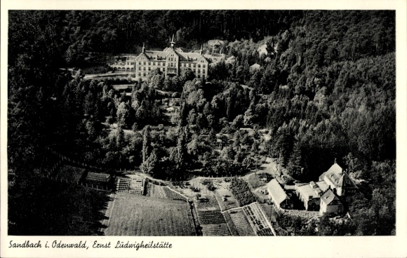 Postcard Sandbach Breuberg in the Odenwald Hesse, aerial photograph