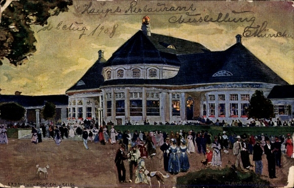 KP pocztowa Bergen, Claus, Monachium, Bawaria, wystawa handlowa, główna restauracja w parku wystawowym