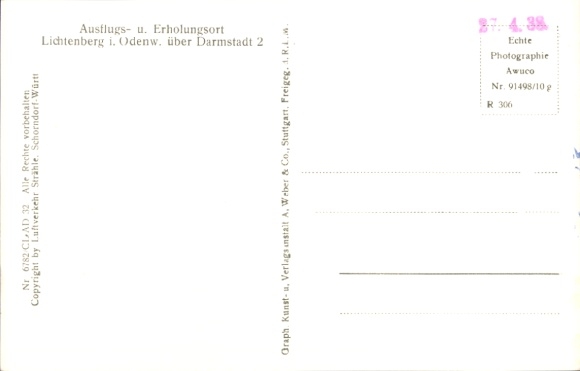Postcard Fischbachtal in the Odenwald, Lichtenberg Castle, aerial photograph