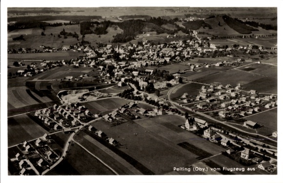 Postcard Peiting in Upper Bavaria, aerial photograph