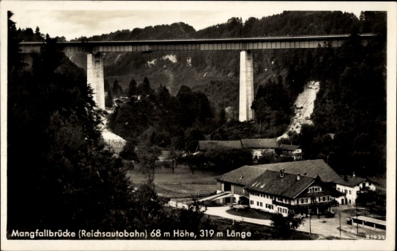 Ak Weyarn Oberbayern, Mangfallbrücke der Reichsautobahn, Gaststätte Bruckmühle
