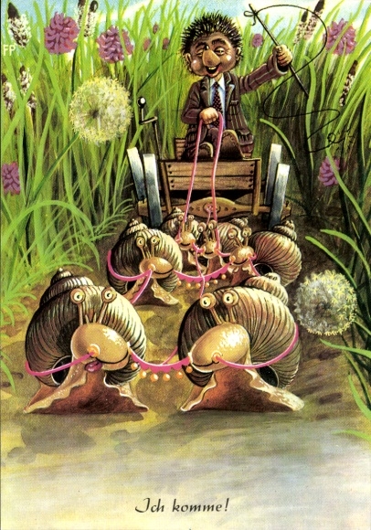 Ak Vermenschlichter Igel, Kutsche, Schnecken