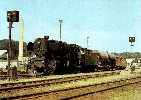 Ak Eisenbahn, stoomlocomotief serie 50.00 op station Bad Doberan, 1980