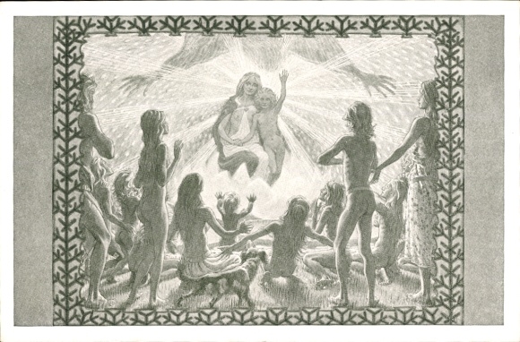 Art Nouveau artist Postcard Fidus, Adoration of the Shepherds