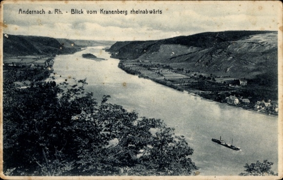 Postcard Andernach am Rhein, Rhineland landscape, Kranenberg, ship on the water