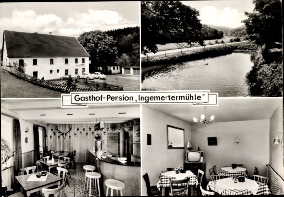 Postcard Krummenerl Meinerzhagen in Sauerland, Gasthof Pension Ingemertermühle, exterior view, dining room