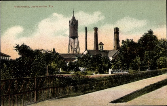 Postcard Jacksonville Florida USA, Waterworks, Water Tower