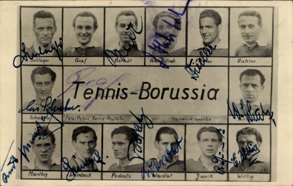 Postcard football player Tennis Borussia, champion Gauliga Berlin Brandenburg 1941, Hanne Berndt, autographs
